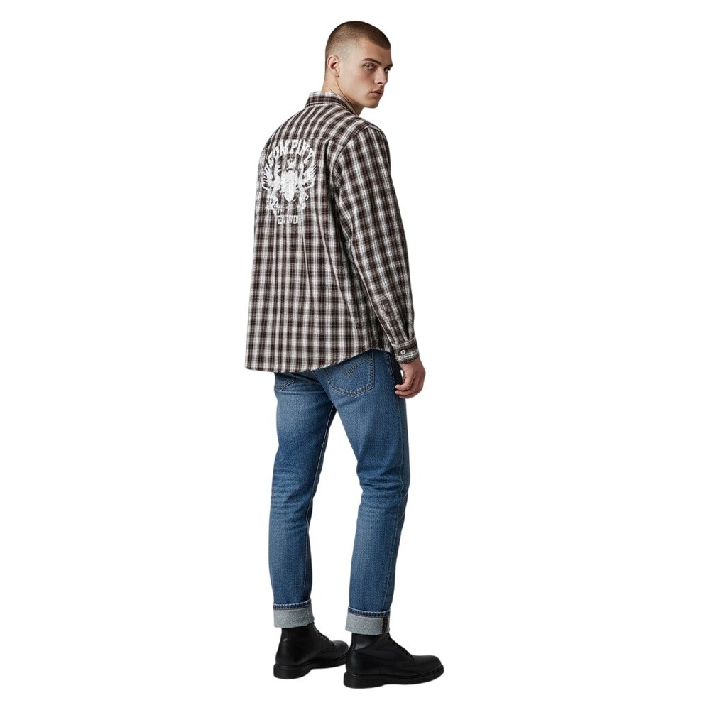 Company81 Multi Plaid Button Up Graphic Logo Long Sleeve Cotton Retro Y2K‎ Shirt